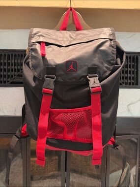 Jordan Black and Red Flap-Top Expandable Computer Backpack with Mesh Pocket